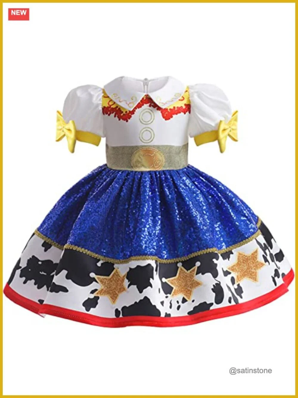 Girls Cowgirl Sequins Dress Up Halloween Costume Jessie Puff Sleeve